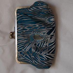 Satin peacock print clutch purse